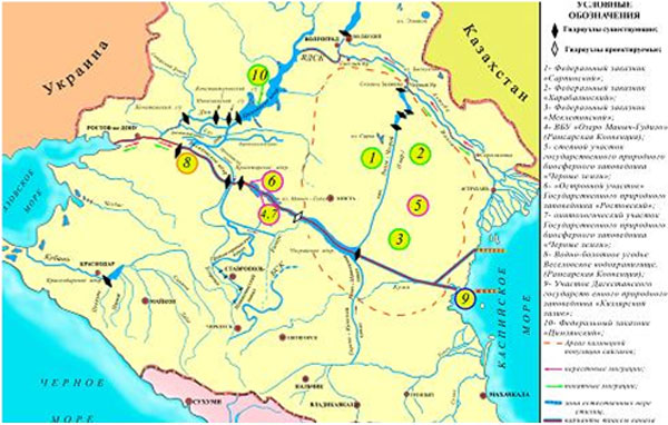 Схема состояния природной среды на трассе канала «Евразия»